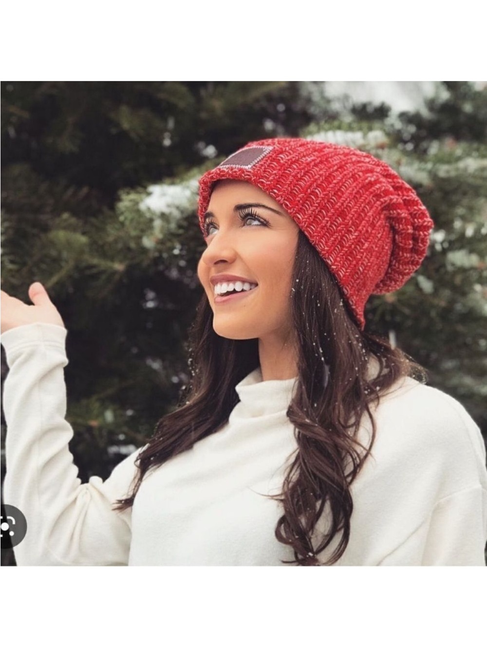 Love Your Melon OS Red Blue White Chunky Knit Slouchy Beanie Hat